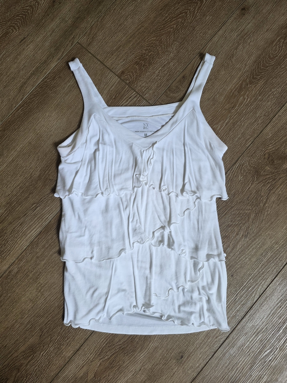 New York & Company White Ruffled Tier Tank Top